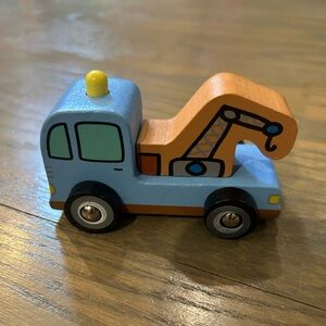 Blue and Orange Wooden Tow Truck Toy